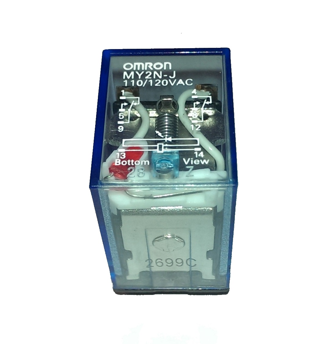 110 to 120 VAC LED Indicator Double Pole Double Throw Contacts Standard Coil Polarity 9.9 to 10.8 mA at 50 Hz and 8.49 to 9.2 mA at 60 Hz Rated Load Current General Purpose Relay Omron MY2N AC110/120 Plug-In Socket/Solder Terminal Standard Type S 